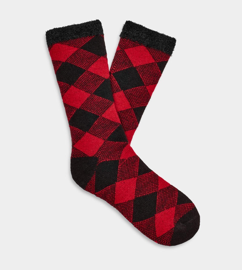 Red / Black Ugg Grady Fleece Lined Crew Men\'s Socks | South Africa-9568413