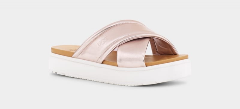 Rose Gold Metal Ugg Zayne Crossband Metallic Women's Slides | South Africa-4702695