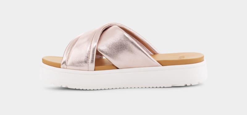 Rose Gold Metal Ugg Zayne Crossband Metallic Women's Slides | South Africa-4702695