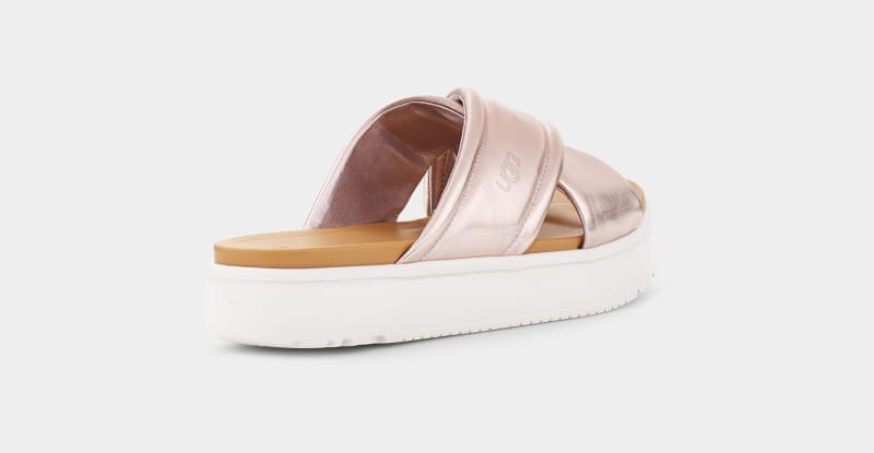 Rose Gold Metal Ugg Zayne Crossband Metallic Women's Slides | South Africa-4702695