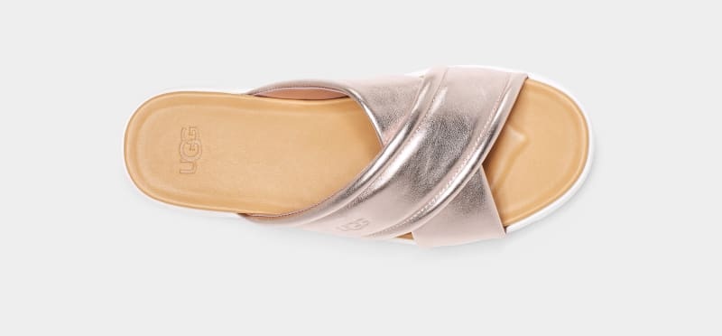 Rose Gold Metal Ugg Zayne Crossband Metallic Women's Slides | South Africa-4702695