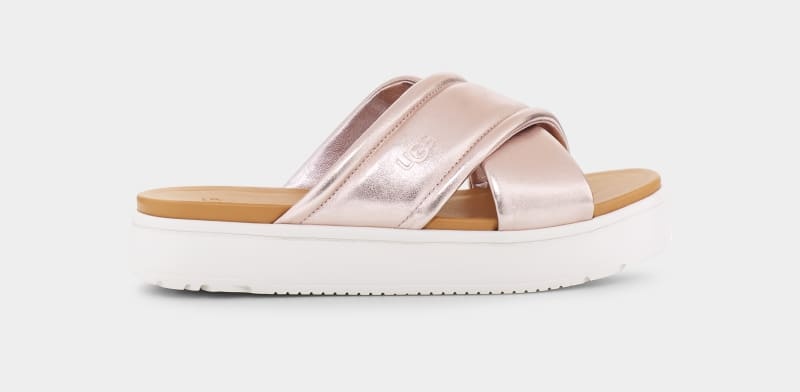 Rose Gold Metal Ugg Zayne Crossband Metallic Women\'s Slides | South Africa-4702695