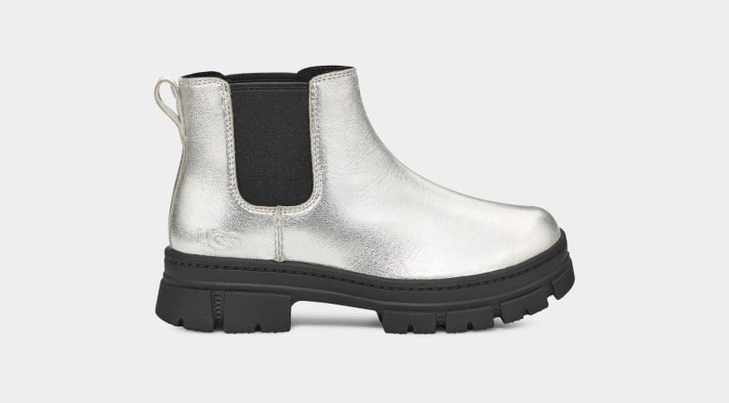 Silver Metal Ugg Ashton Leather Kids\' Chelsea Boots | South Africa-8769032