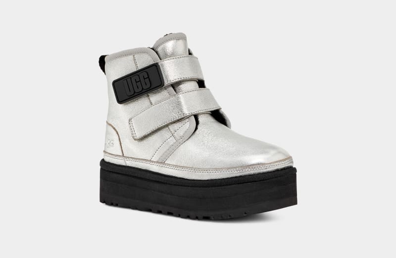 Silver Metal Ugg Neumel Platform Leather Kids' Boots | South Africa-5218973