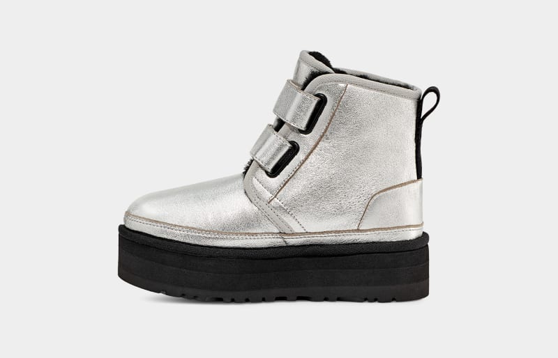 Silver Metal Ugg Neumel Platform Leather Kids' Boots | South Africa-5218973