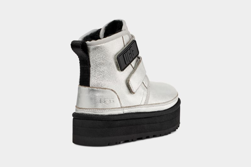 Silver Metal Ugg Neumel Platform Leather Kids' Boots | South Africa-5218973