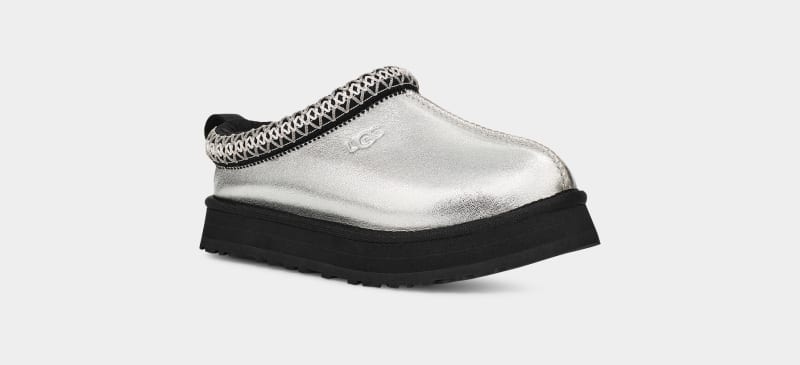 Silver Metal Ugg Tazz Leather Kids' Slippers | South Africa-4657218