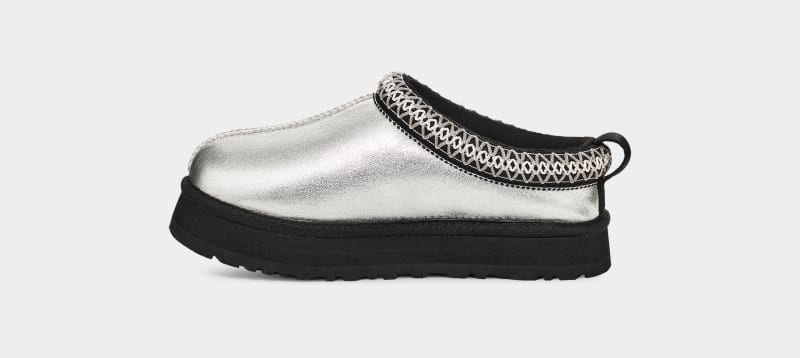 Silver Metal Ugg Tazz Leather Kids' Slippers | South Africa-4657218