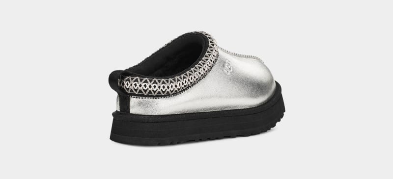 Silver Metal Ugg Tazz Leather Kids' Slippers | South Africa-4657218