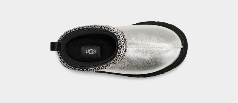 Silver Metal Ugg Tazz Leather Kids' Slippers | South Africa-4657218