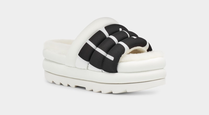 White Ugg Maxi Logo Women's Slides | South Africa-6254938