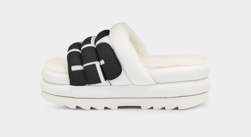 White Ugg Maxi Logo Women's Slides | South Africa-6254938