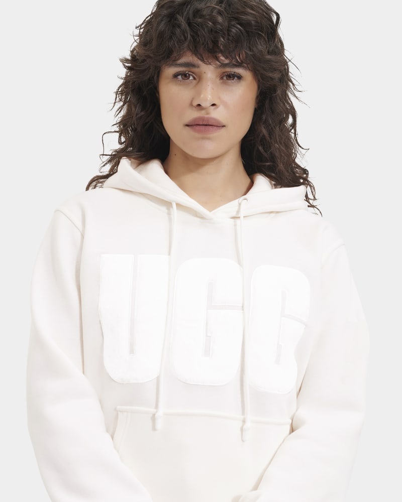 White Ugg Rey Fuzzy Logo Women's Hoodie | South Africa-8459630