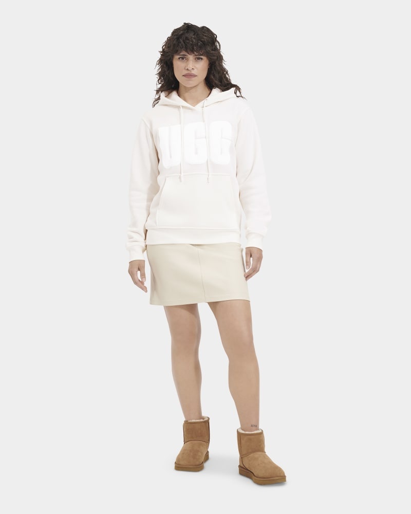 White Ugg Rey Fuzzy Logo Women's Hoodie | South Africa-8459630