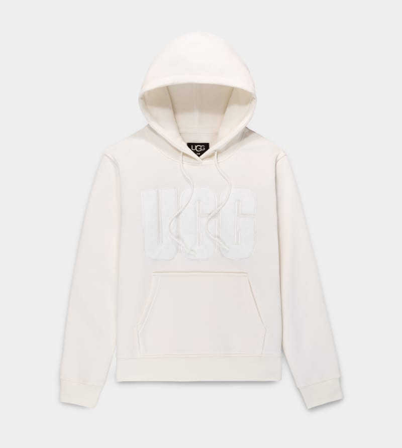 White Ugg Rey Fuzzy Logo Women's Hoodie | South Africa-8459630