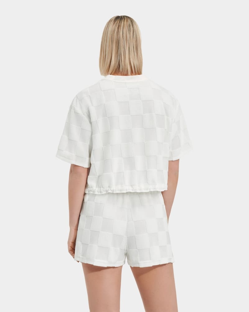 White Ugg Teagin Short Sleeve Check Women's Tops | South Africa-9074361