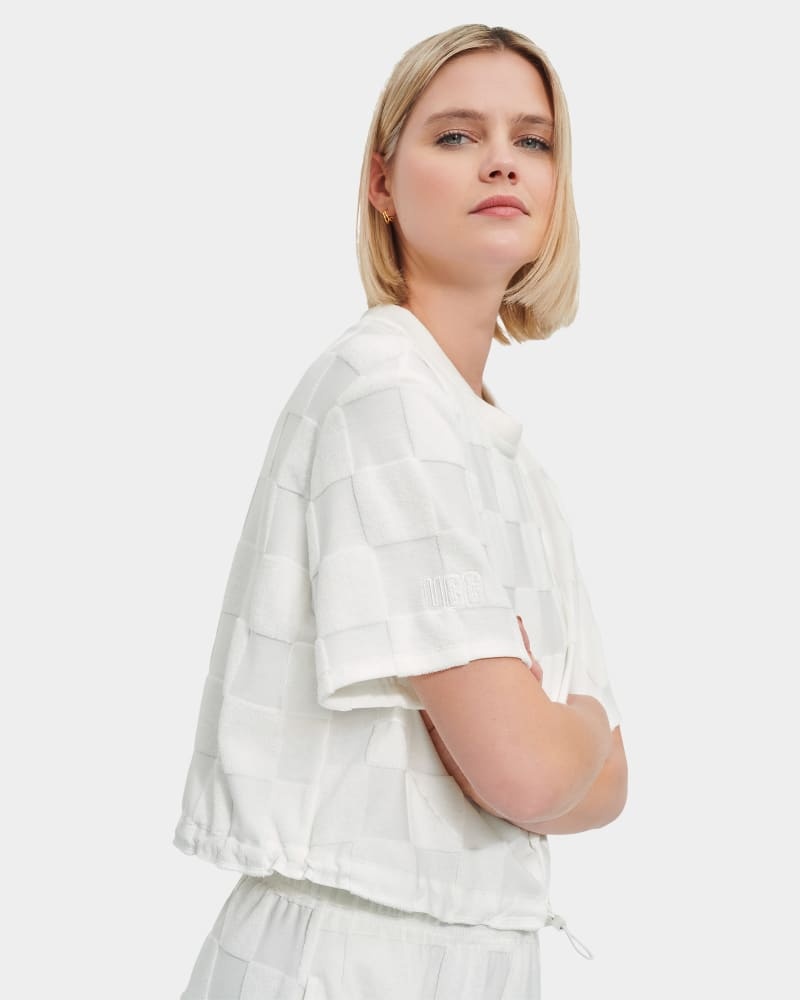 White Ugg Teagin Short Sleeve Check Women's Tops | South Africa-9074361