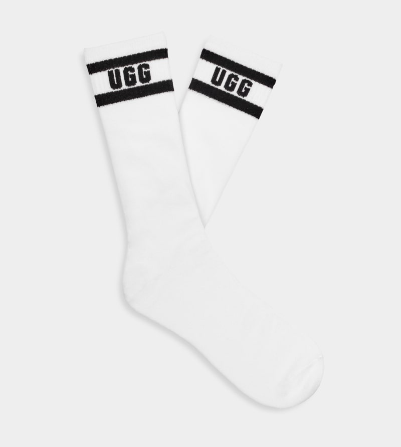 White / Black Ugg Lathan Logo Crew Men\'s Socks | South Africa-3194627