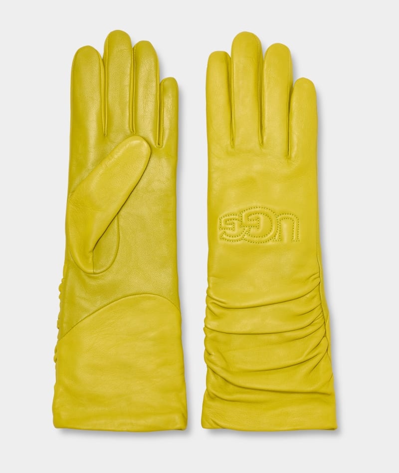 Yellow Ugg Leather Scrunched Logo Women's Gloves | South Africa-4089763